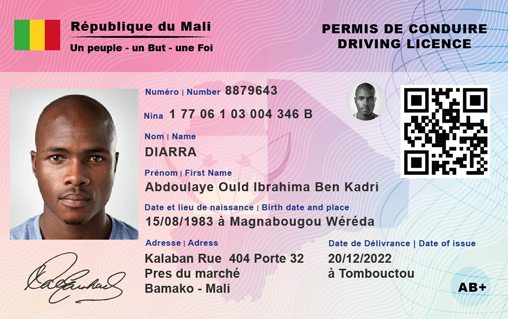 Modèle malien de permis de conduire publié sur le site officiel de la DGT